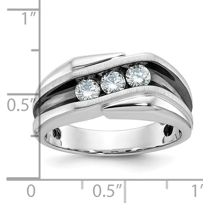 14k White Gold with Black Rhodium Men's Satin 1/2 carat Diamond Complete Ring