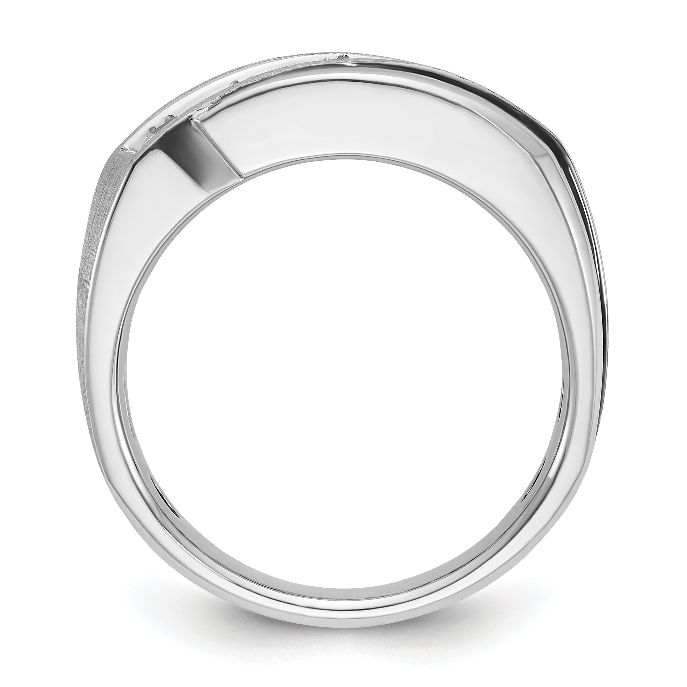 10K White Gold Ibgoodman With Black Rhodium Men'S Polished Satin And Grooved 1 Carat A Quality Diamond Ring
