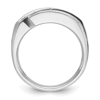 10K White Gold Ibgoodman With Black Rhodium Men'S Polished Satin And Grooved 1 Carat A Quality Diamond Ring