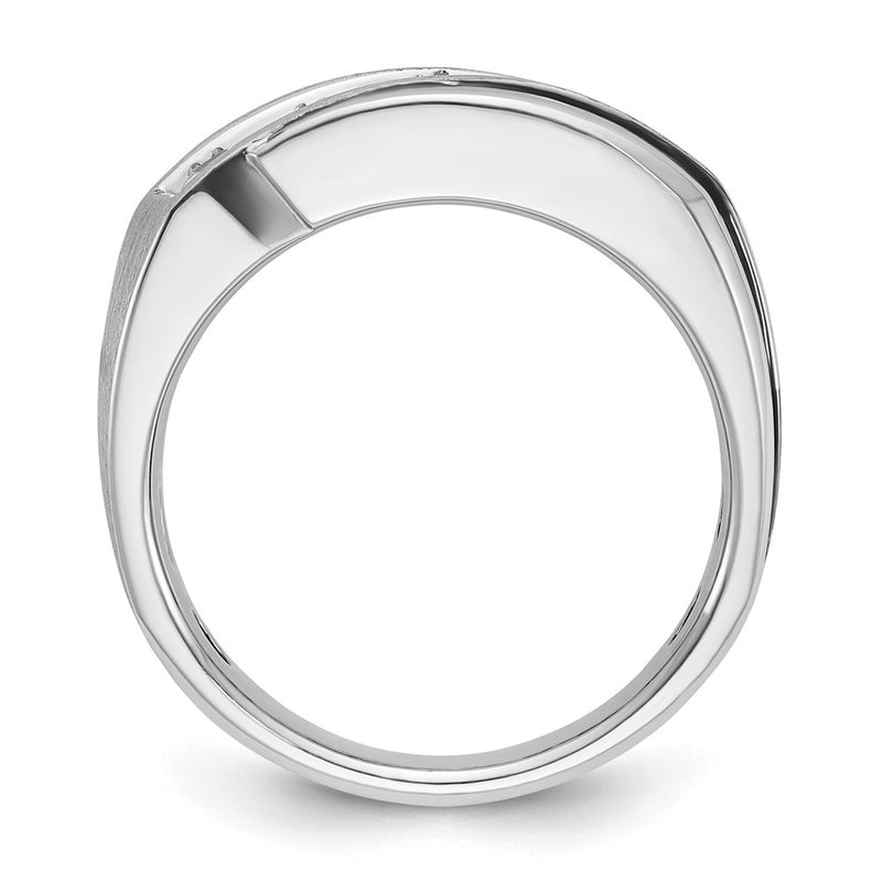 10K White Gold Ibgoodman With Black Rhodium Men'S Polished Satin And Grooved 1 Carat A Quality Diamond Ring