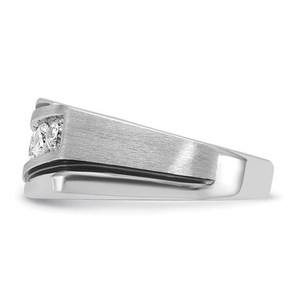 10K White Gold Ibgoodman With Black Rhodium Men'S Polished Satin And Grooved 1 Carat A Quality Diamond Ring