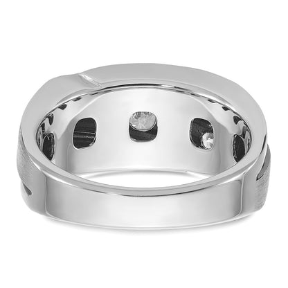 10K White Gold Ibgoodman With Black Rhodium Men'S Polished Satin And Grooved 1 Carat A Quality Diamond Ring