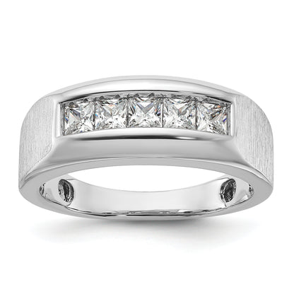 14k White Gold 1 Ct. Lab Grown Diamond VS/SI+ G+ Five Stone Polished and Satin Men's Ring