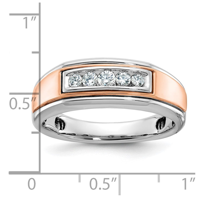 10K Two-Tone Ibgoodman White And Rose Gold Men'S Polished 5-Stone 1/4 Carat A Quality Diamond Ring