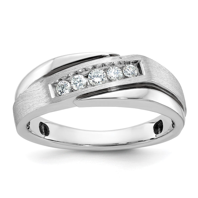 14k White Gold with Black Rhodium Men's Satin 1/4 carat Diamond Complete Ring