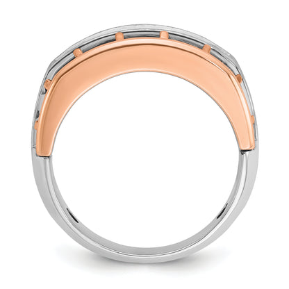 10K Two-Tone Ibgoodman White And Rose Gold Men'S Polished Satin Cut-Out 5-Stone Ring Mounting