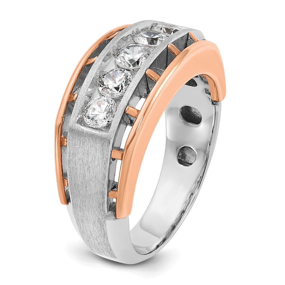 10K Two-Tone Ibgoodman White And Rose Gold Men'S Polished Satin Cut-Out 5-Stone 1 Carat A Quality Diamond Ring