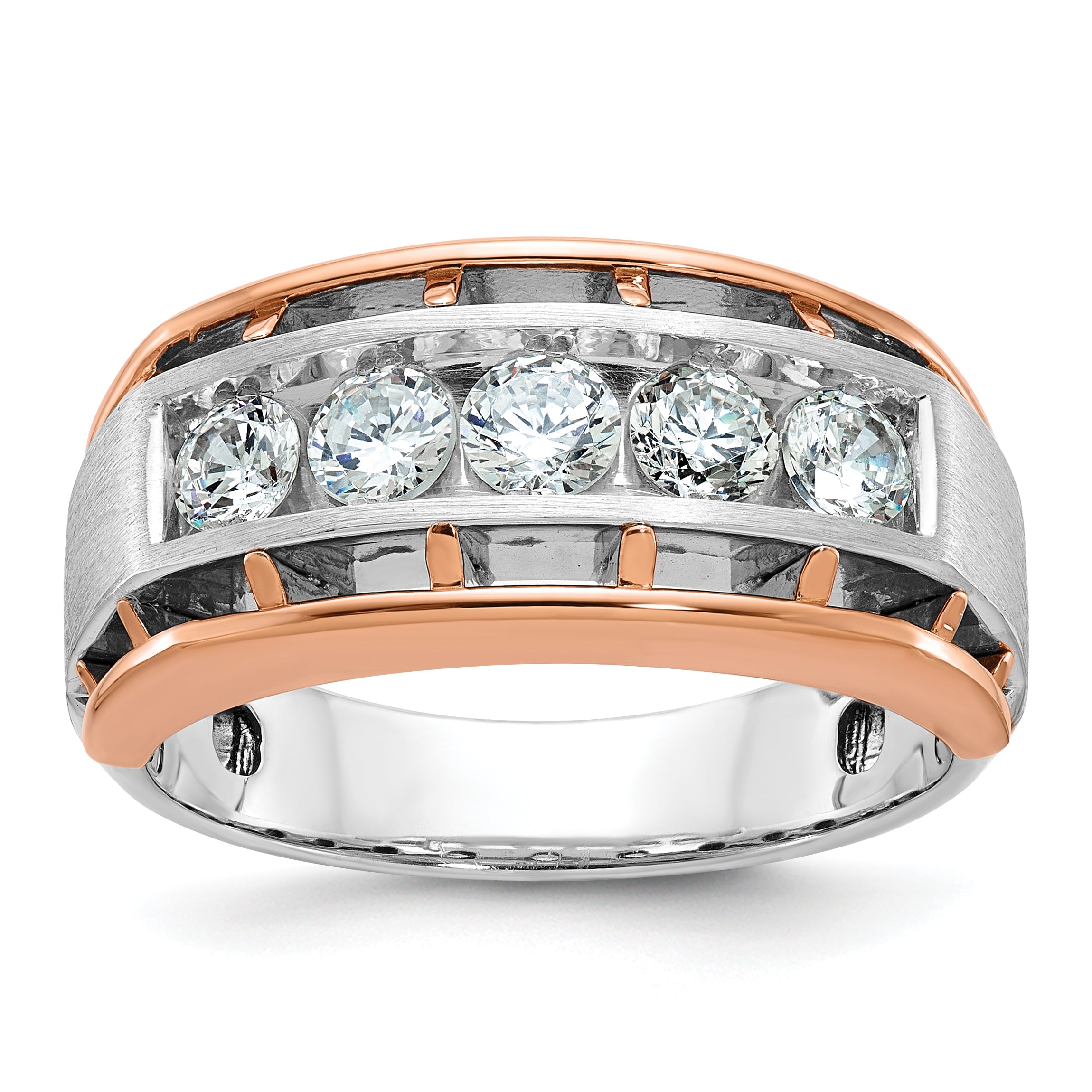 10K Two-Tone Ibgoodman White And Rose Gold Men'S Polished Satin Cut-Out 5-Stone Ring Mounting
