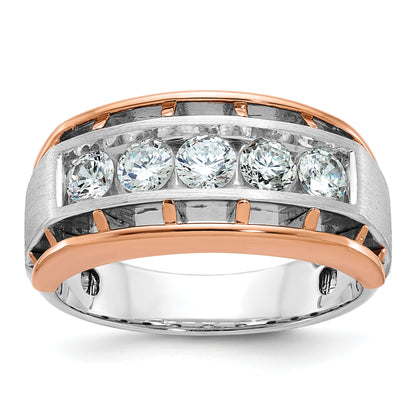 10K Two-Tone Ibgoodman White And Rose Gold Men'S Polished Satin Cut-Out 5-Stone Ring Mounting