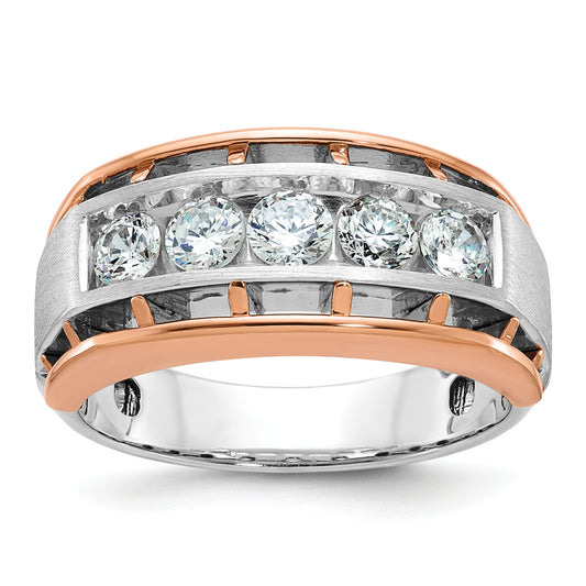 10K Two-Tone Ibgoodman White And Rose Gold Men'S Polished Satin Cut-Out 5-Stone Ring Mounting