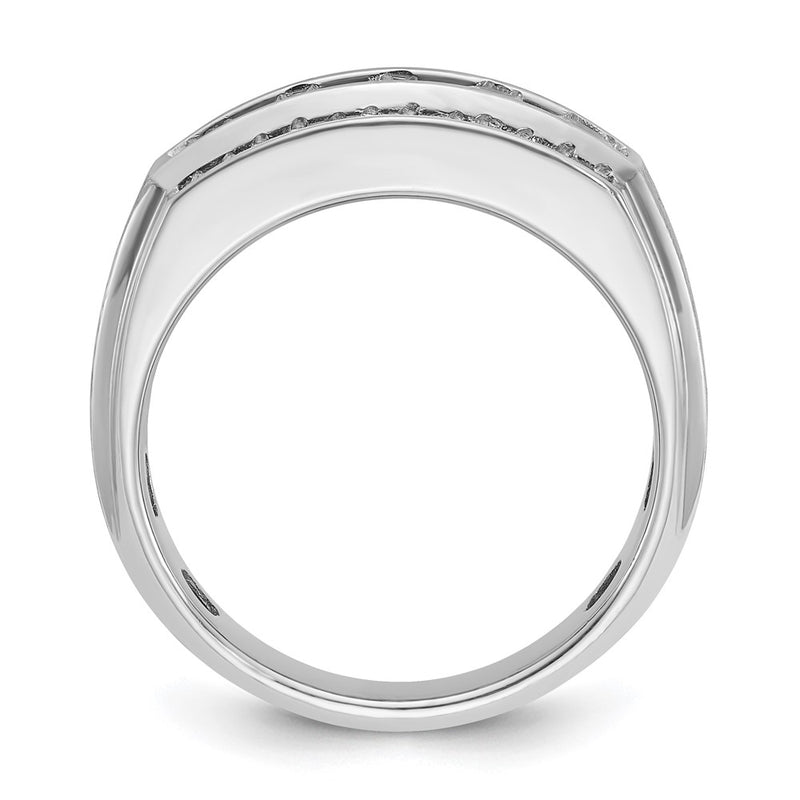 10K White Gold Ibgoodman Men'S Polished And Satin 3-Row 1 1/4 Carat A Quality Diamond Ring