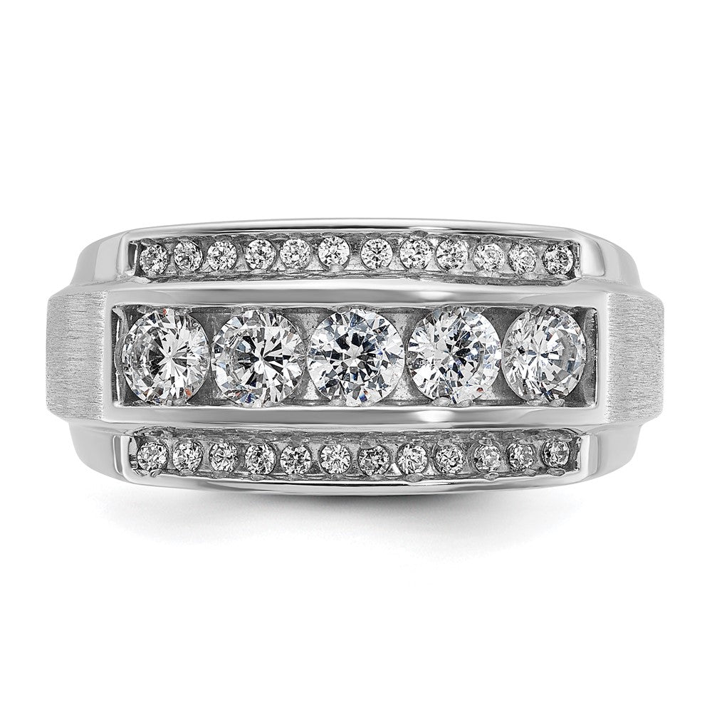 10K White Gold Ibgoodman Men'S Polished And Satin 3-Row 1 1/4 Carat A Quality Diamond Ring