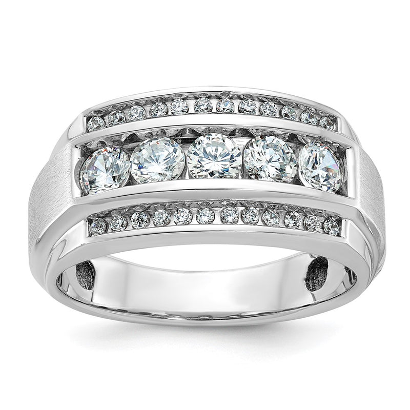 14k White Gold Men's Polished and Satin 1.25 carat Diamond Complete Ring