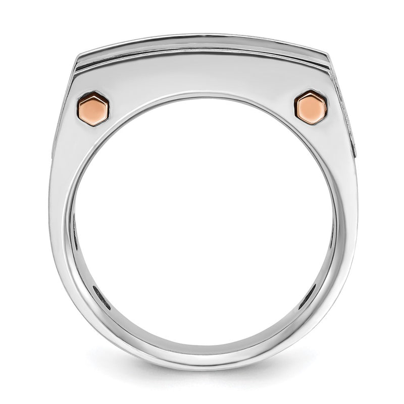 14K White/Rose Gold Two Tone Rose and White with Black Rhodium 1 Ct. Lab Grown Diamond VS/SI+ G+ Five Stone Polished Satin and Grooved Men's Ring