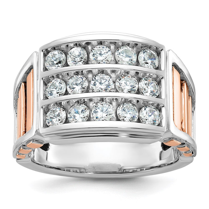 14K White/Rose Gold Two Tone Rose and White 1 5/8 Ct. Lab Grown Diamond VS/SI+ G+ Three-Row Cut-Out Men's Ring