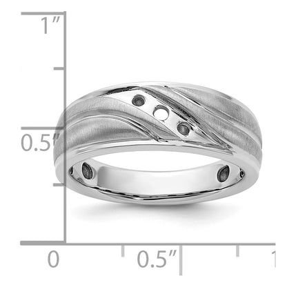 14K White Gold Ibgoodman Men'S Polished Satin & Grooved Ring Mtg