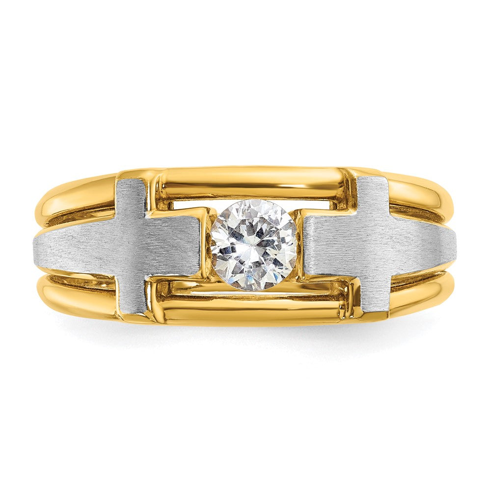 10K Two-Tone Ibgoodman Men'S Polished Satin And Cut-Out 1/2 Carat A Quality Diamond Cross Ring