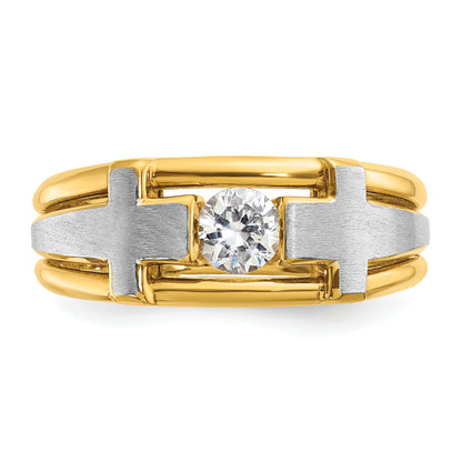 10K Two-Tone Ibgoodman Men'S Polished Satin And Cut-Out Cross Ring Mounting