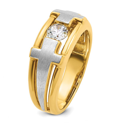 10K Two-Tone Ibgoodman Men'S Polished Satin And Cut-Out 1/2 Carat A Quality Diamond Cross Ring
