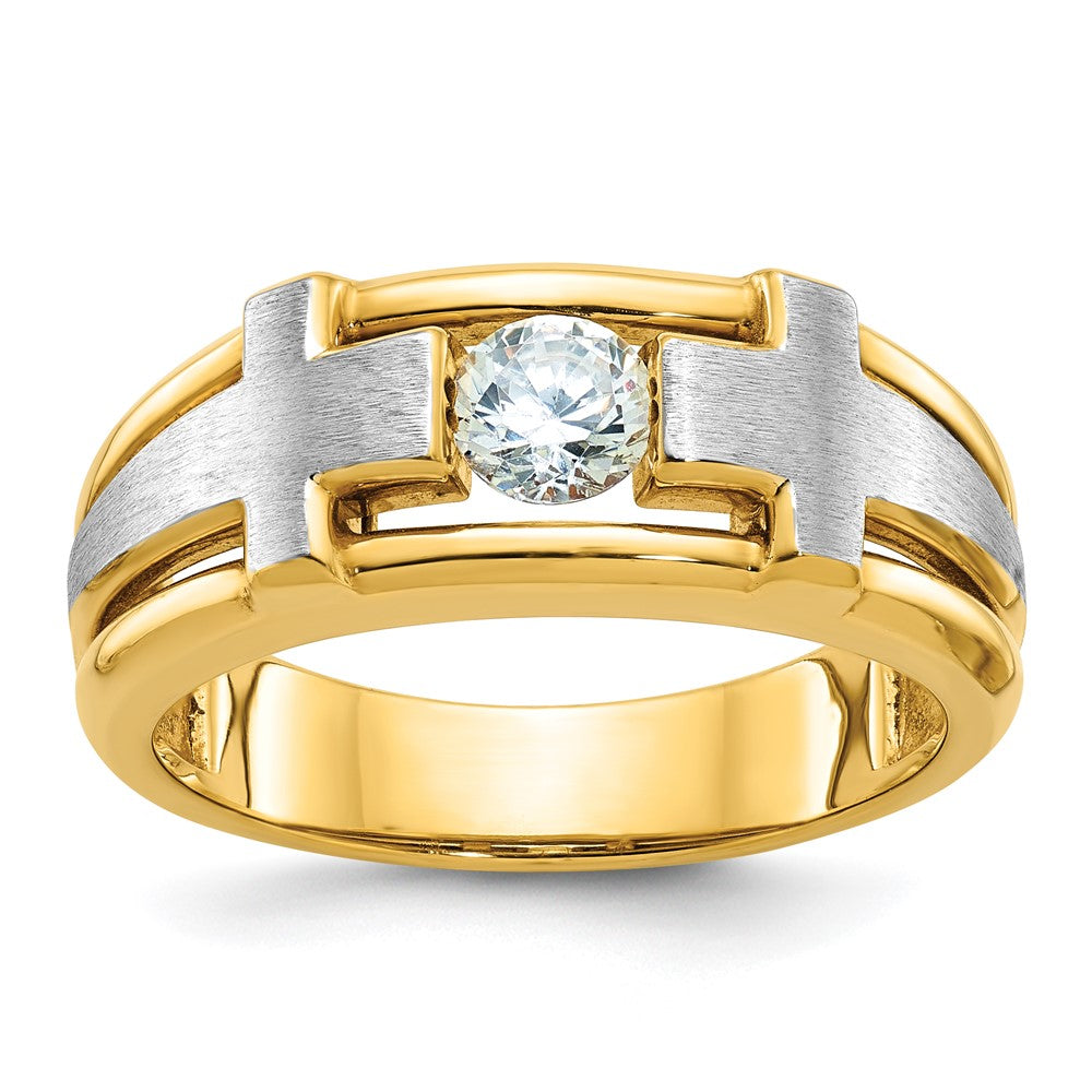 10K Two-Tone Ibgoodman Men'S Polished Satin And Cut-Out 1/2 Carat A Quality Diamond Cross Ring