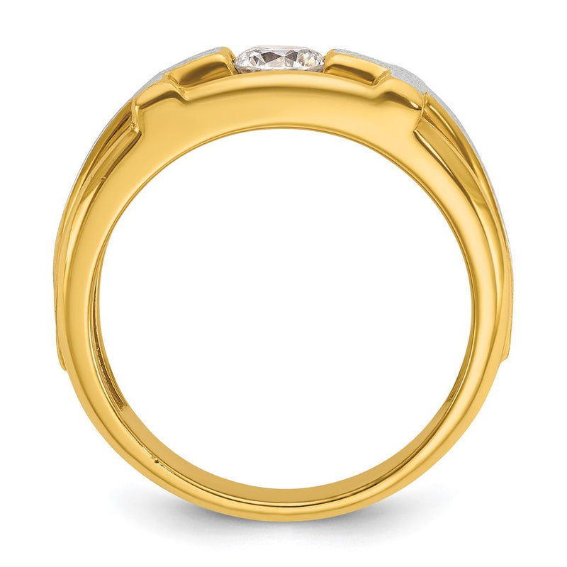 14k Two-tone Gold Men's Cross Satin 1/2 carat Diamond Complete Ring
