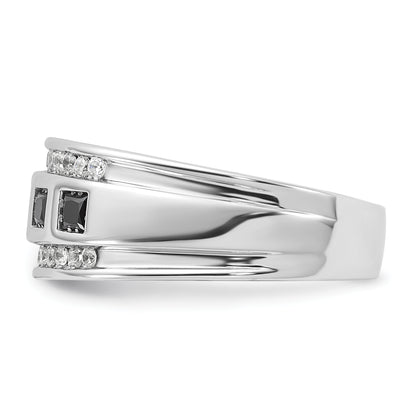 14k White Gold Men's 1.5 carat Black and White Diamond Complete Ring