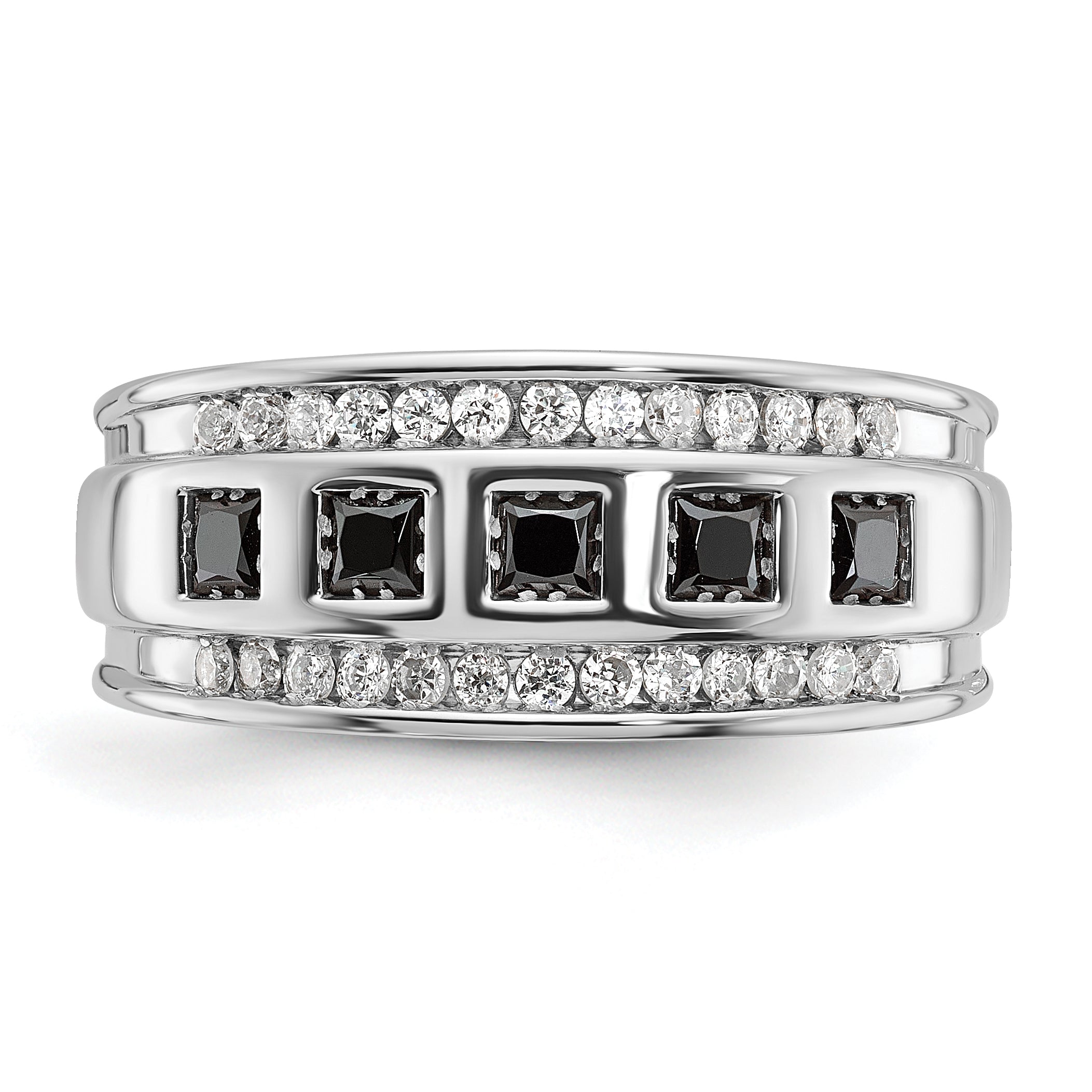 14k White Gold Men's 1.5 carat Black and White Diamond Complete Ring