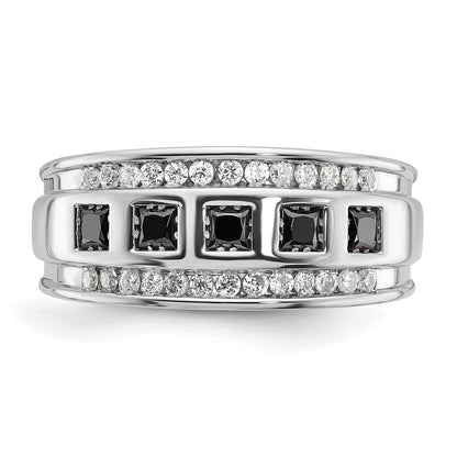 14k White Gold Men's 1.5 carat Black and White Diamond Complete Ring