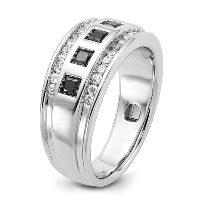 14k White Gold Men's 1.5 carat Black and White Diamond Complete Ring