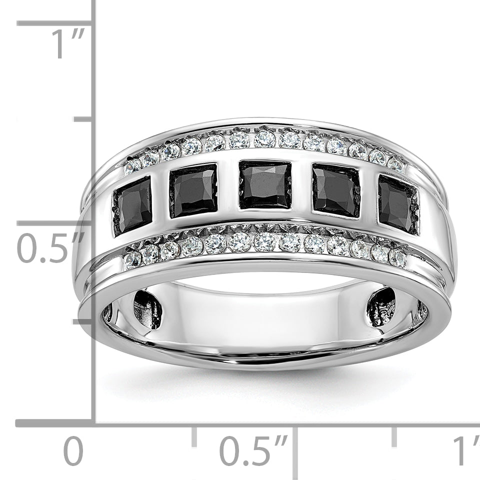 14k White Gold Men's 1.5 carat Black and White Diamond Complete Ring