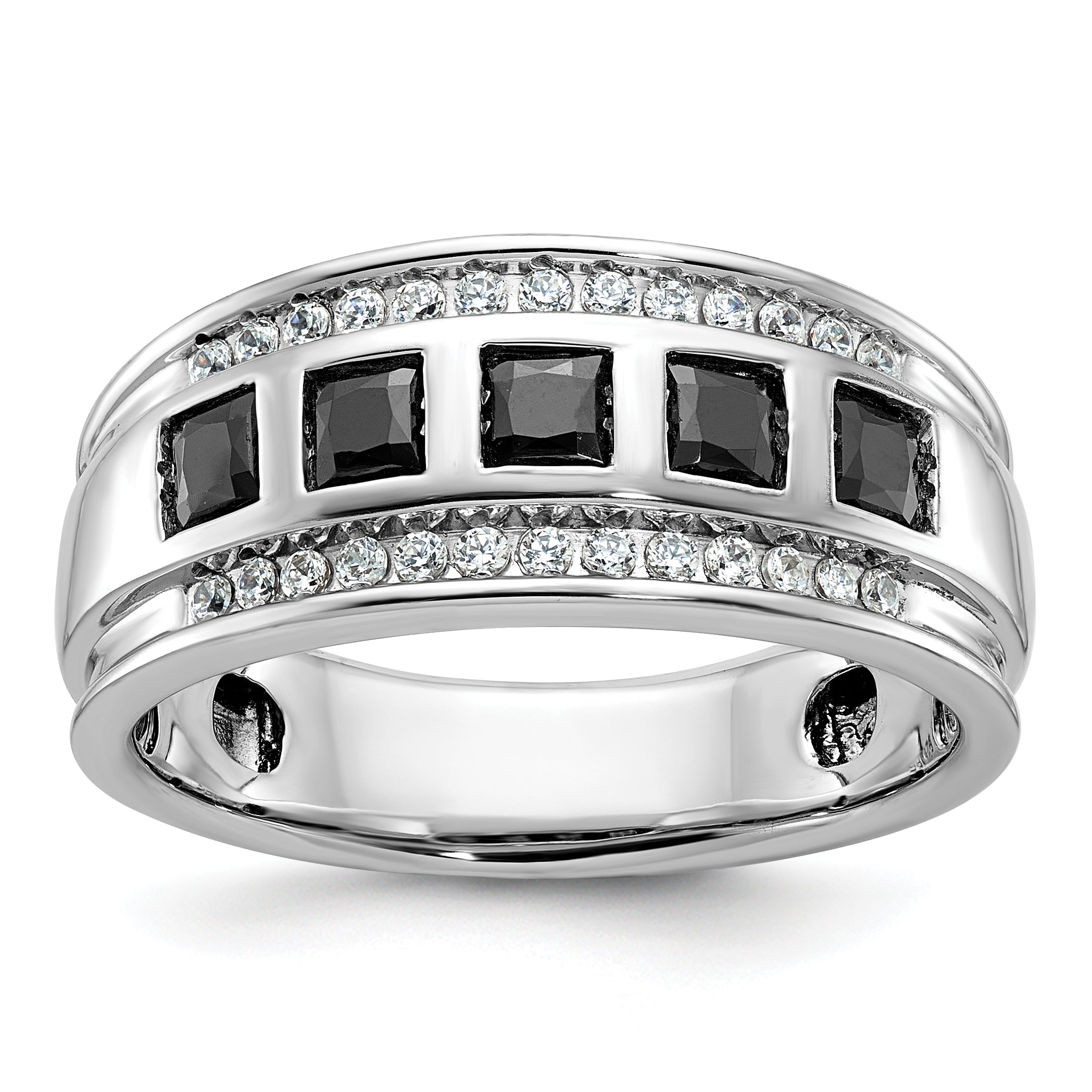14k White Gold Men's 1.5 carat Black and White Diamond Complete Ring