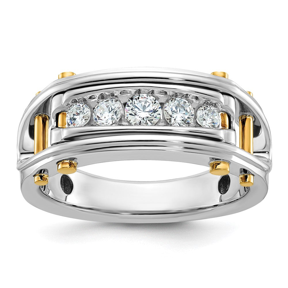 14k Two-tone  Two Tone 1/2 Ct. Lab Grown Diamond VS/SI+ G+ Five Stone Complete Polished and Cut Out Men's Ring