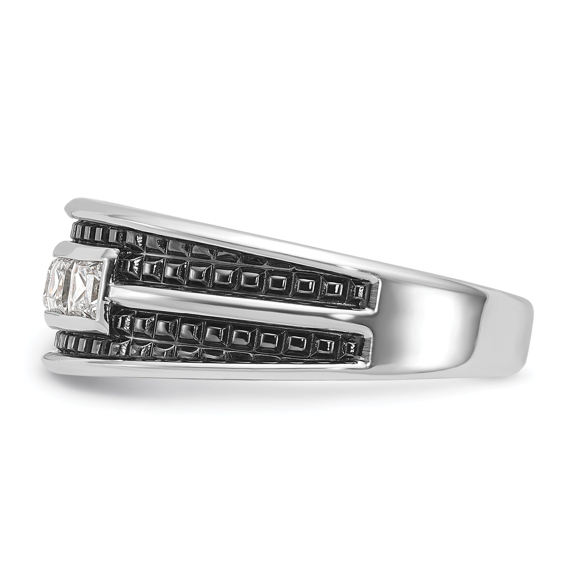 14k White Gold with Black Rhodium Men's 3/4 carat Diamond Complete Ring