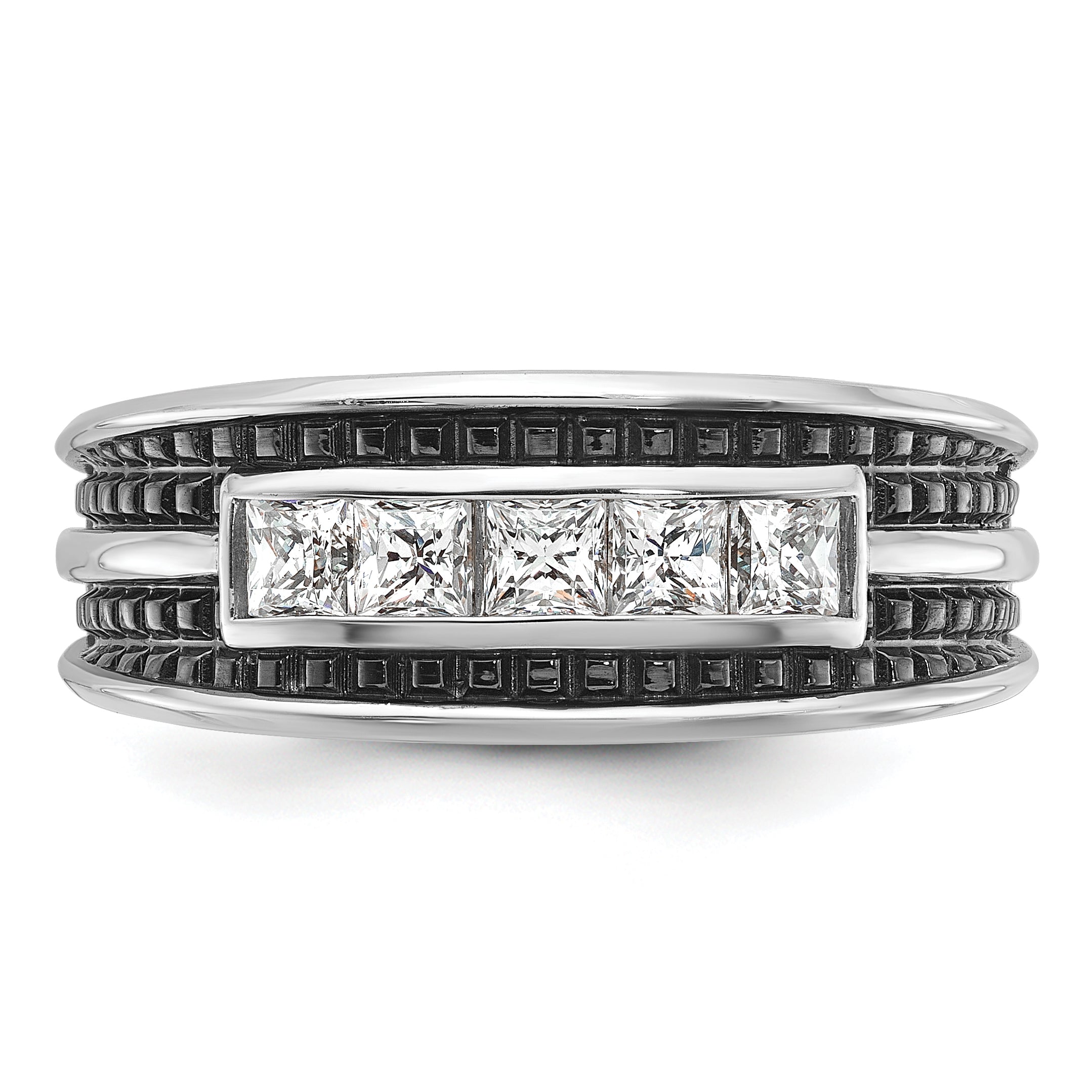 14k White Gold with Black Rhodium Men's 3/4 carat Diamond Complete Ring