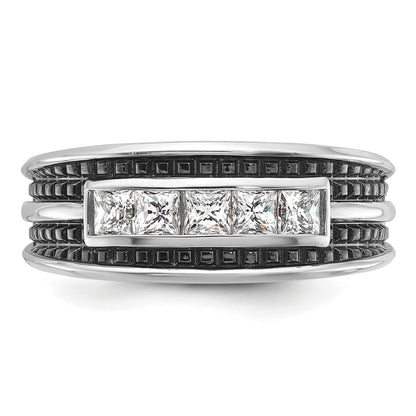 14k White Gold with Black Rhodium Men's 3/4 carat Diamond Complete Ring