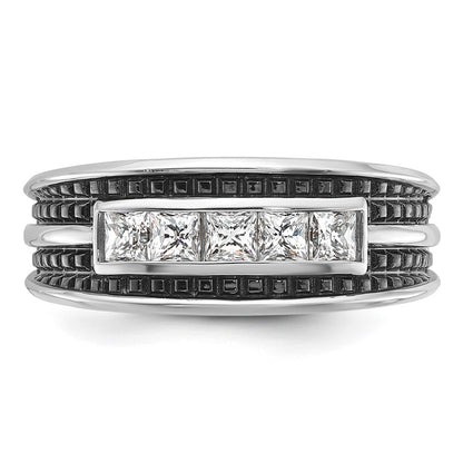 10K White Gold IBGoodman Men's Polished & Textured 5-Stone Ring Mtg