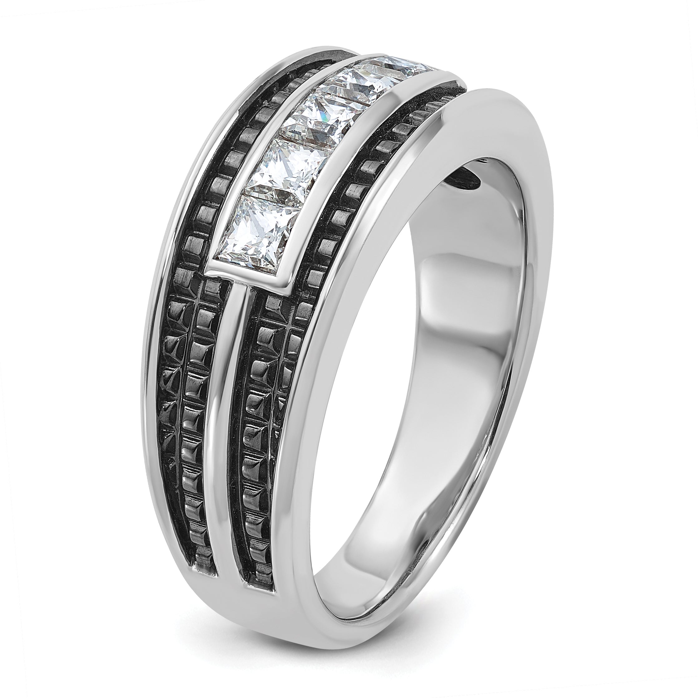 14k White Gold with Black Rhodium Men's 3/4 carat Diamond Complete Ring