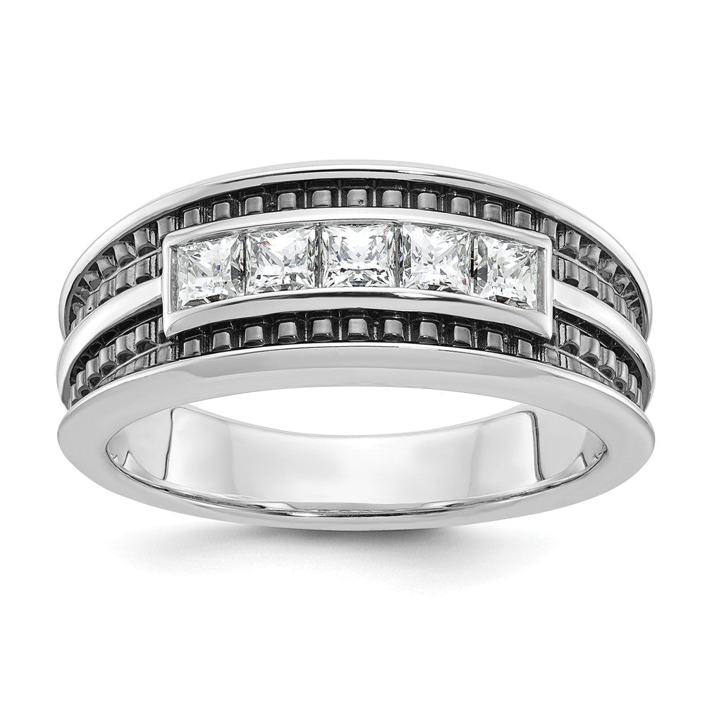 10K White Gold IBGoodman Men's Polished & Textured 5-Stone Ring Mtg