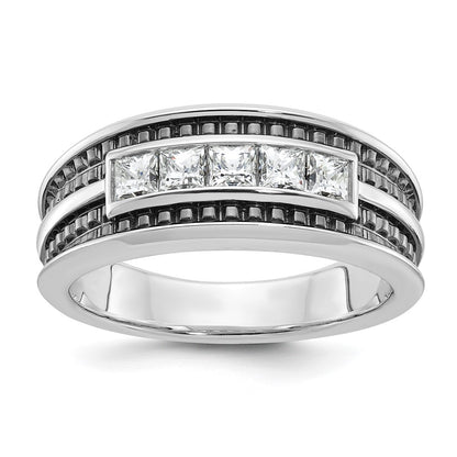 10K White Gold IBGoodman Men's Polished & Textured 5-Stone Ring Mtg