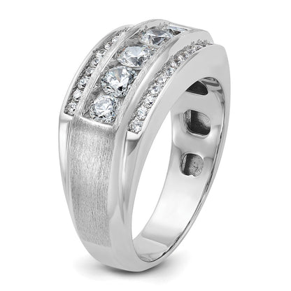 14k White Gold 1 7/8 Ct. Lab Grown Diamond VS/SI+ G+ Polished and Satin Three Row Men's Ring