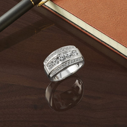 14k White Gold Men's Polished and Satin 2.1 carat Diamond Complete Ring