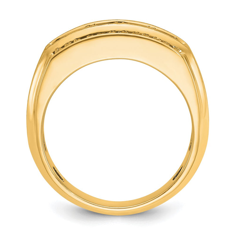 14k Yellow Gold 1 7/8 Ct. Lab Grown Diamond VS/SI+ G+ Polished and Satin Three Row Men's Ring