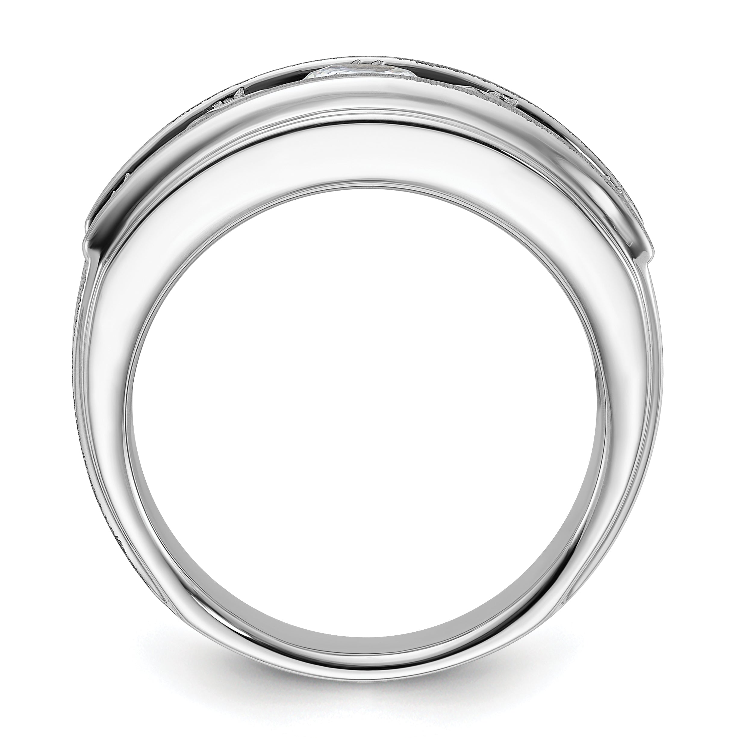 14K White Gold True Origin Ibgoodman 3 1/2 Carat Lab Grown Diamond Vs+ F+ Five Stone Complete Polished Brushed And Grooved Men'S Ring