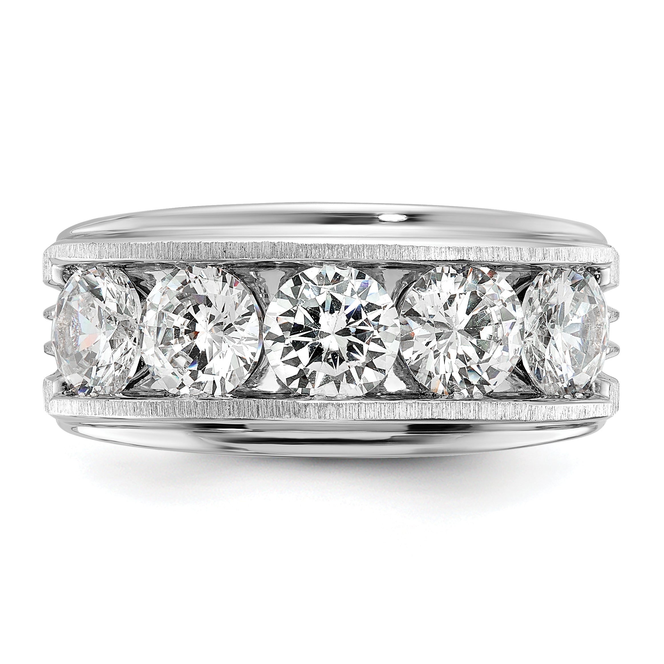 14K White Gold True Origin Ibgoodman 3 1/2 Carat Lab Grown Diamond Vs+ F+ Five Stone Complete Polished Brushed And Grooved Men'S Ring
