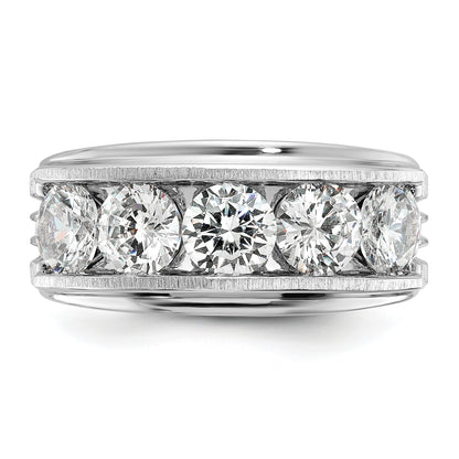 14K White Gold True Origin Ibgoodman 3 1/2 Carat Lab Grown Diamond Vs+ F+ Five Stone Complete Polished Brushed And Grooved Men'S Ring