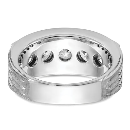 14K White Gold True Origin Ibgoodman 3 1/2 Carat Lab Grown Diamond Vs+ F+ Five Stone Complete Polished Brushed And Grooved Men'S Ring