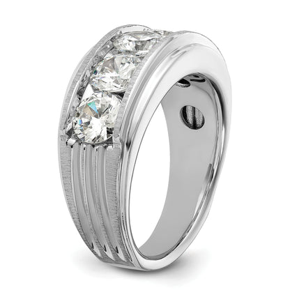 14K White Gold True Origin Ibgoodman 3 1/2 Carat Lab Grown Diamond Vs+ F+ Five Stone Complete Polished Brushed And Grooved Men'S Ring