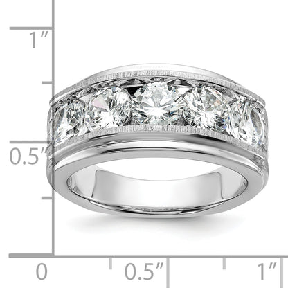 14K White Gold True Origin Ibgoodman 3 1/2 Carat Lab Grown Diamond Vs+ F+ Five Stone Complete Polished Brushed And Grooved Men'S Ring