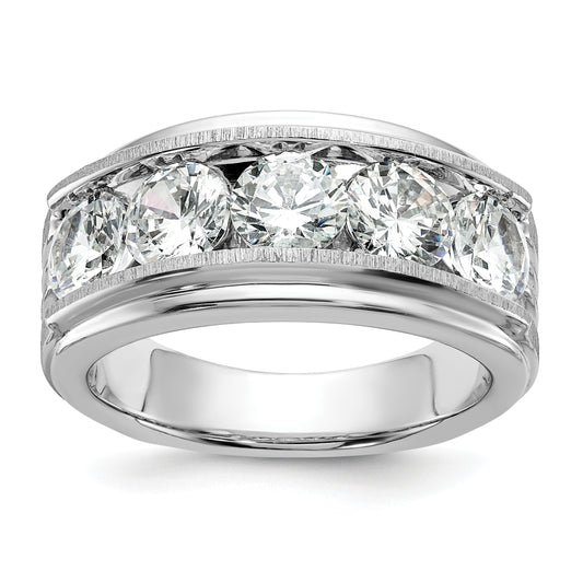 14K White Gold True Origin Ibgoodman 3 1/2 Carat Lab Grown Diamond Vs+ F+ Five Stone Complete Polished Brushed And Grooved Men'S Ring