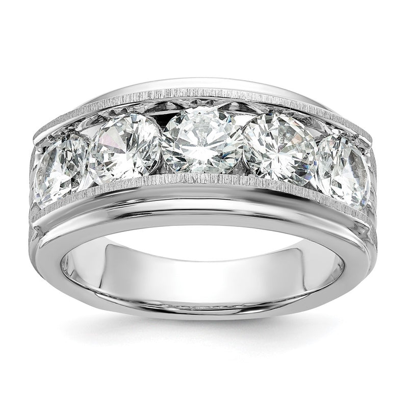 14K White Gold True Origin Ibgoodman 3 1/2 Carat Lab Grown Diamond Vs+ F+ Five Stone Complete Polished Brushed And Grooved Men'S Ring